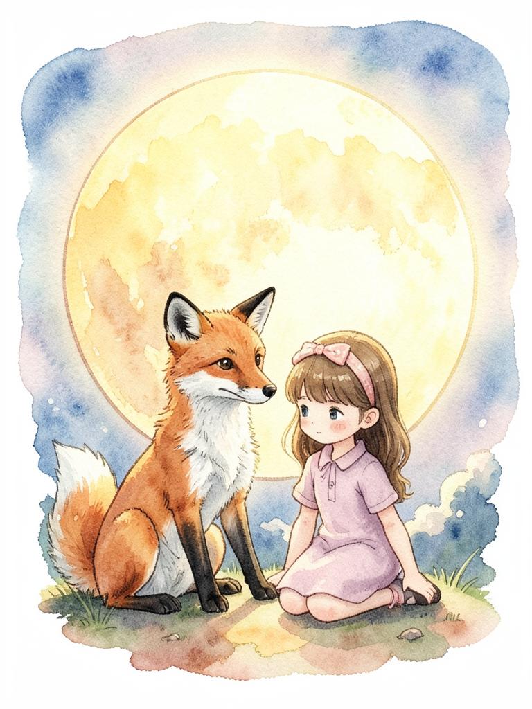 A finished storybook cover showing a fox beneath the moon